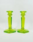 ART DECO URANIUM GLASS CANDLE STICKS