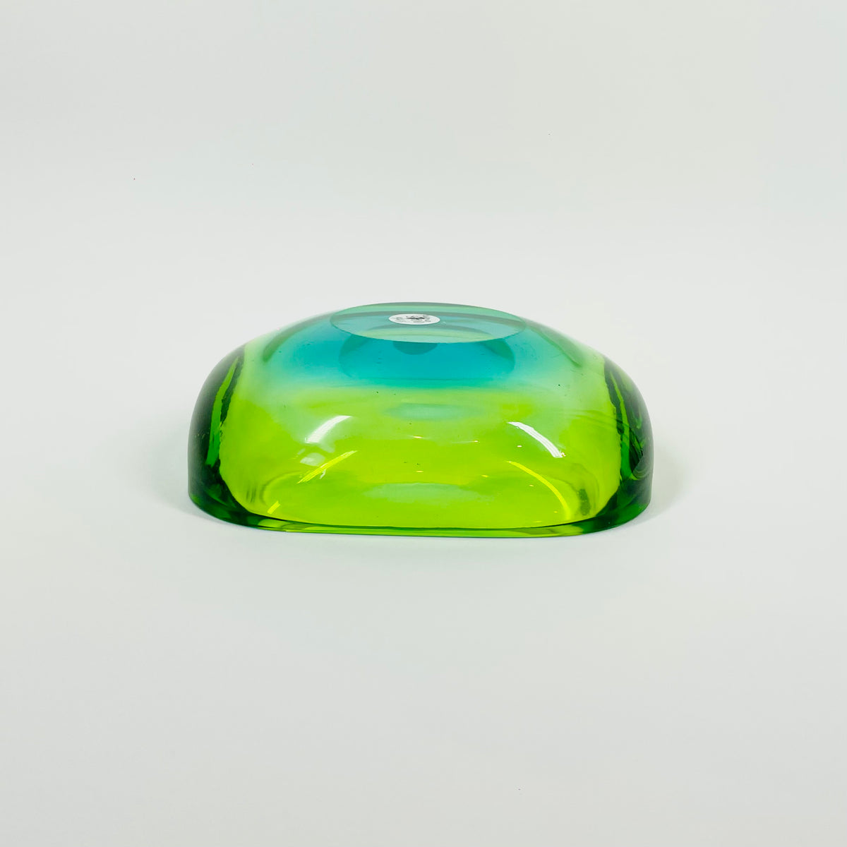 1960s GREEN BLUE PEACOCK HARLEQUIN SOMMERSO FACETED GEODE GLASS BOWL