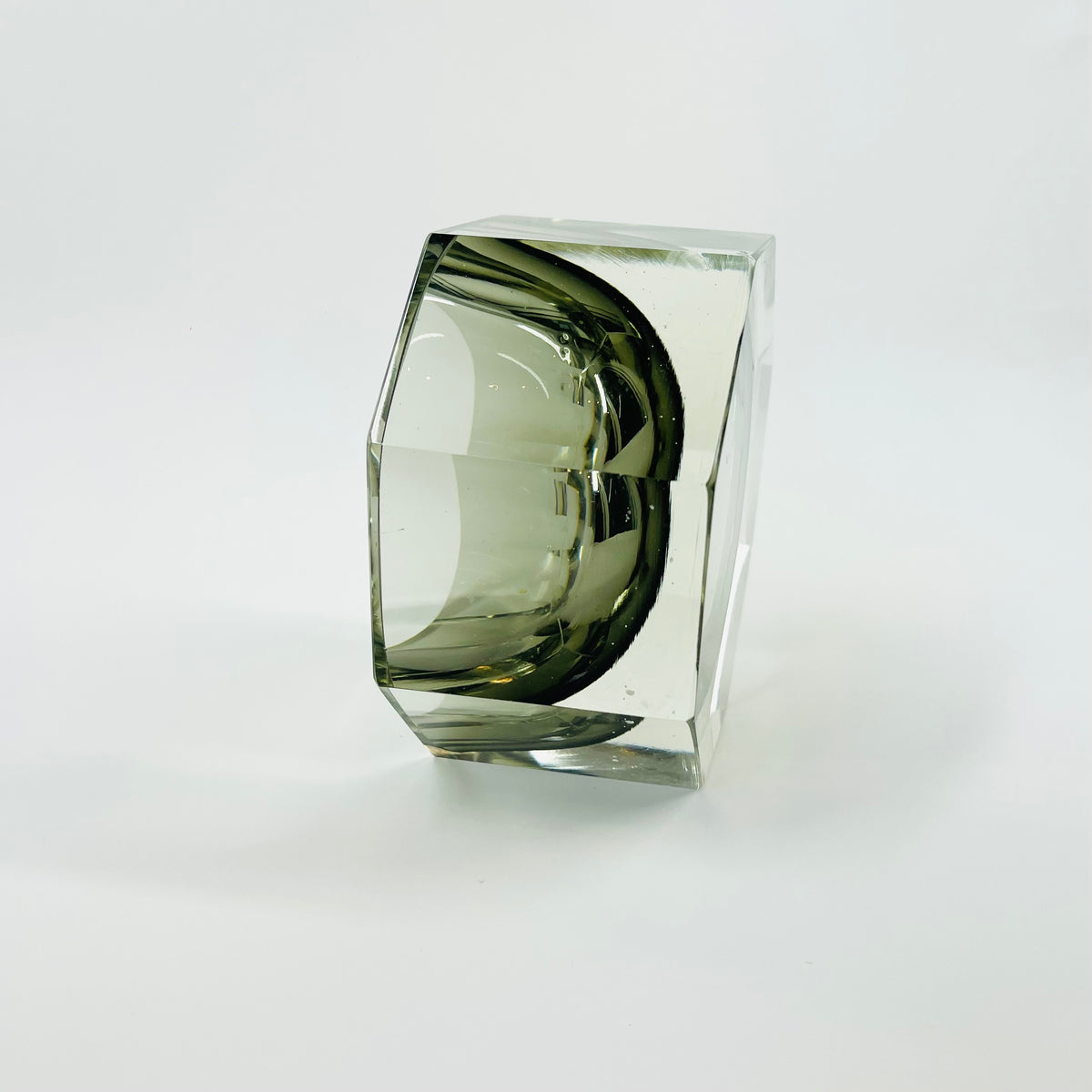 1950s SMOKY GREY MURANO MANDRUZZATO SOMMERSO FACETED GLASS HEXAGON BOWL