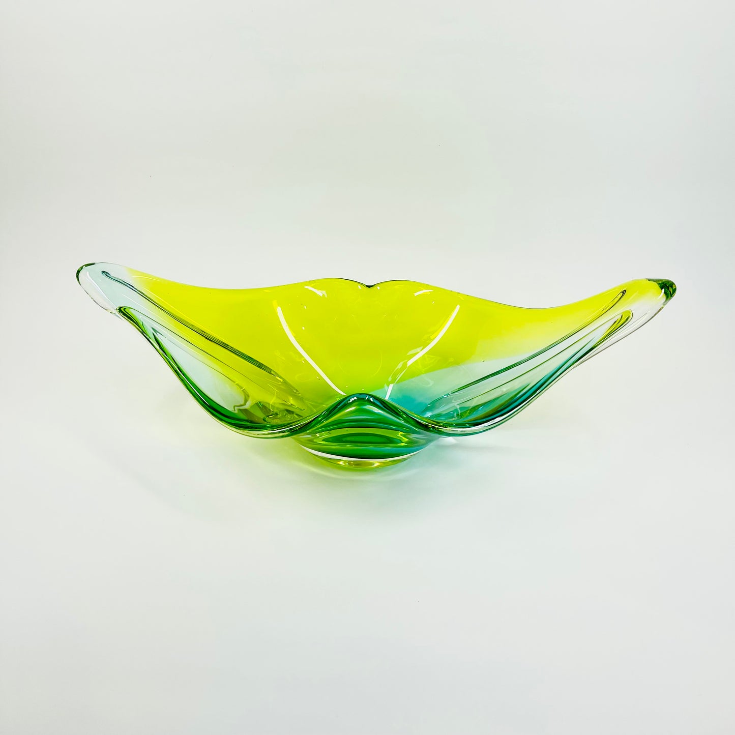 1970s MURANO GREEN BLUE TIE DYE LIP BOWL