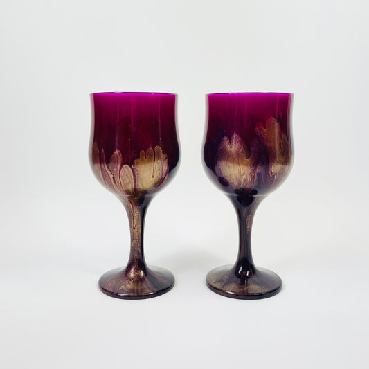 1990s HAND PAINTED PINK WINE GLASSES