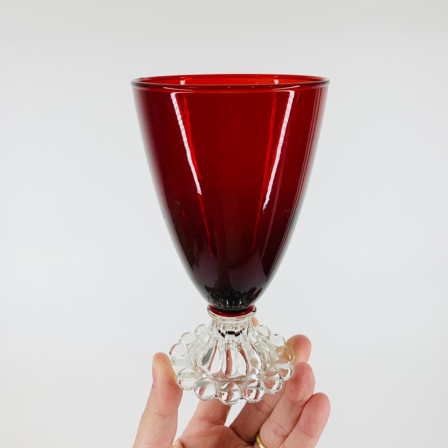 1950s ANCHOR HOCKING BERWICK BUBBLE FOOT RUBY GLASSES