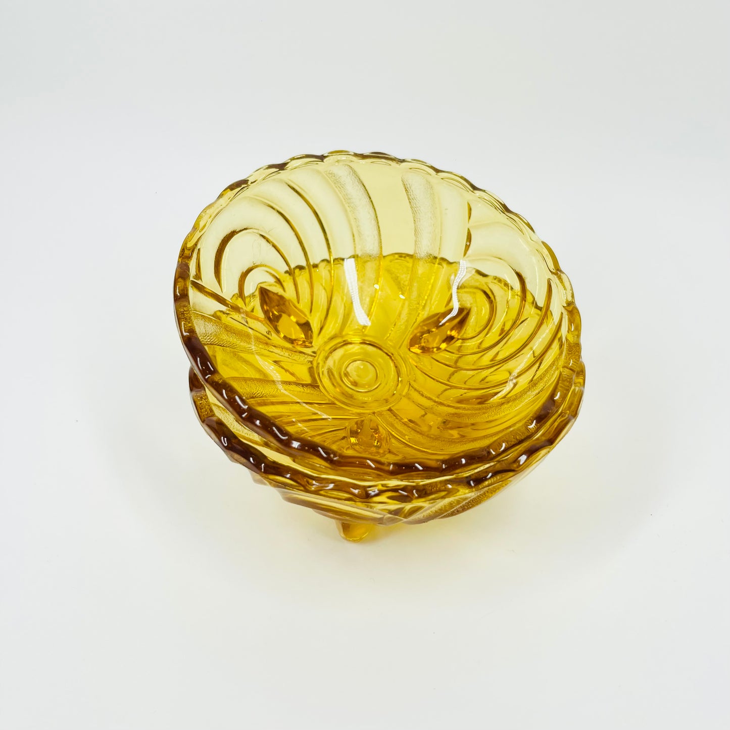 ART DECO PRESSED AMBER GLASS FOOTED DESSERT BOWL