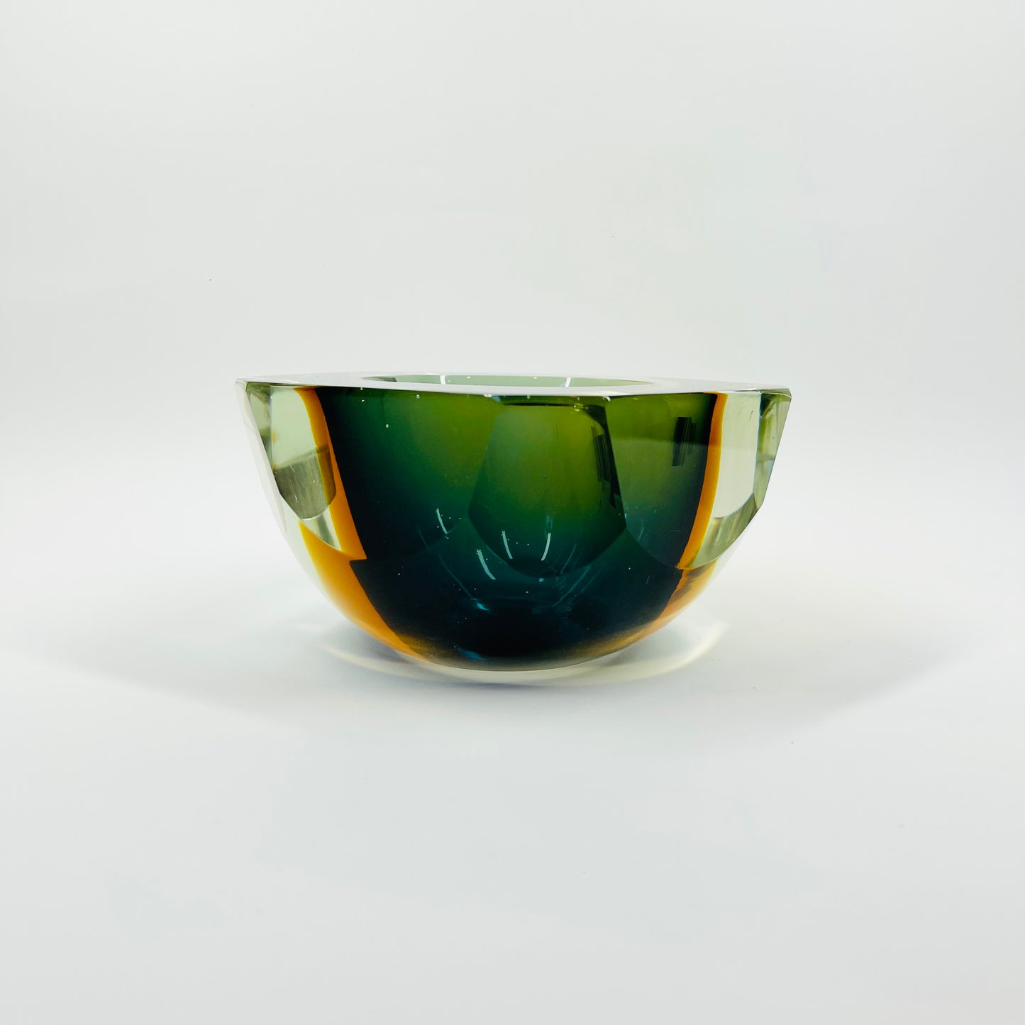 1950s BLUE TEAL GOLD MURANO SOMMERSO FACETED GLASS BOWL