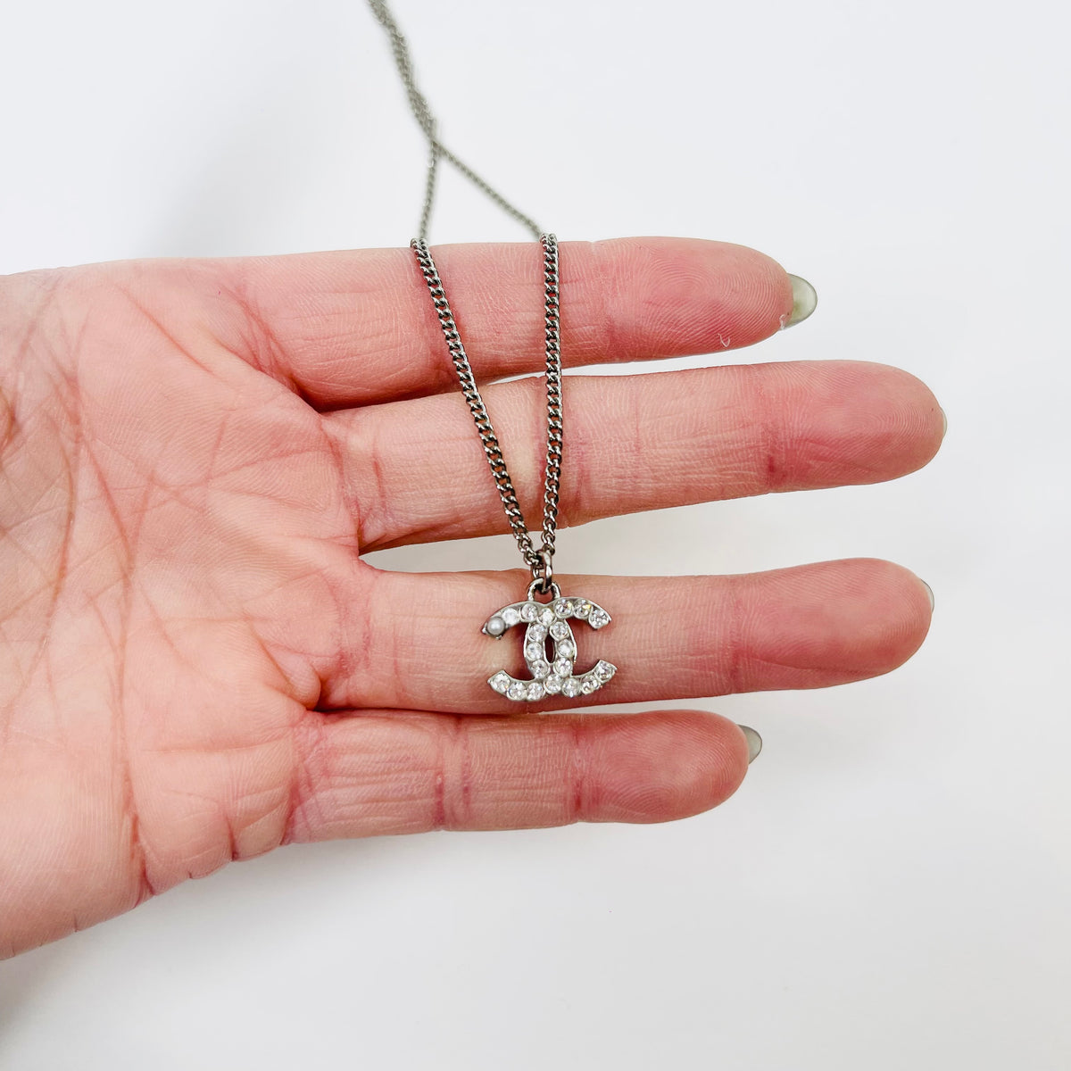Y2K CHANEL DIAMANTÉ LOGO NECKLACE