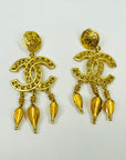 1980s CHANEL LARGE ARABESQUE TASSEL CC FILIGREE LOGO DROP CLIP ON EARRINGS