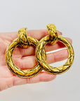 1980s CHANEL CC LARGE QUILTED LOGO HOOPS CLIP ON EARRINGS