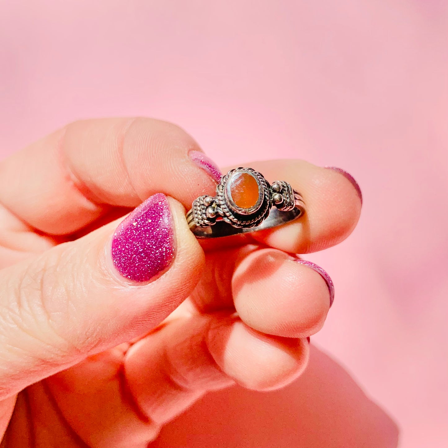 SILVER CORAL CABOCHON RING