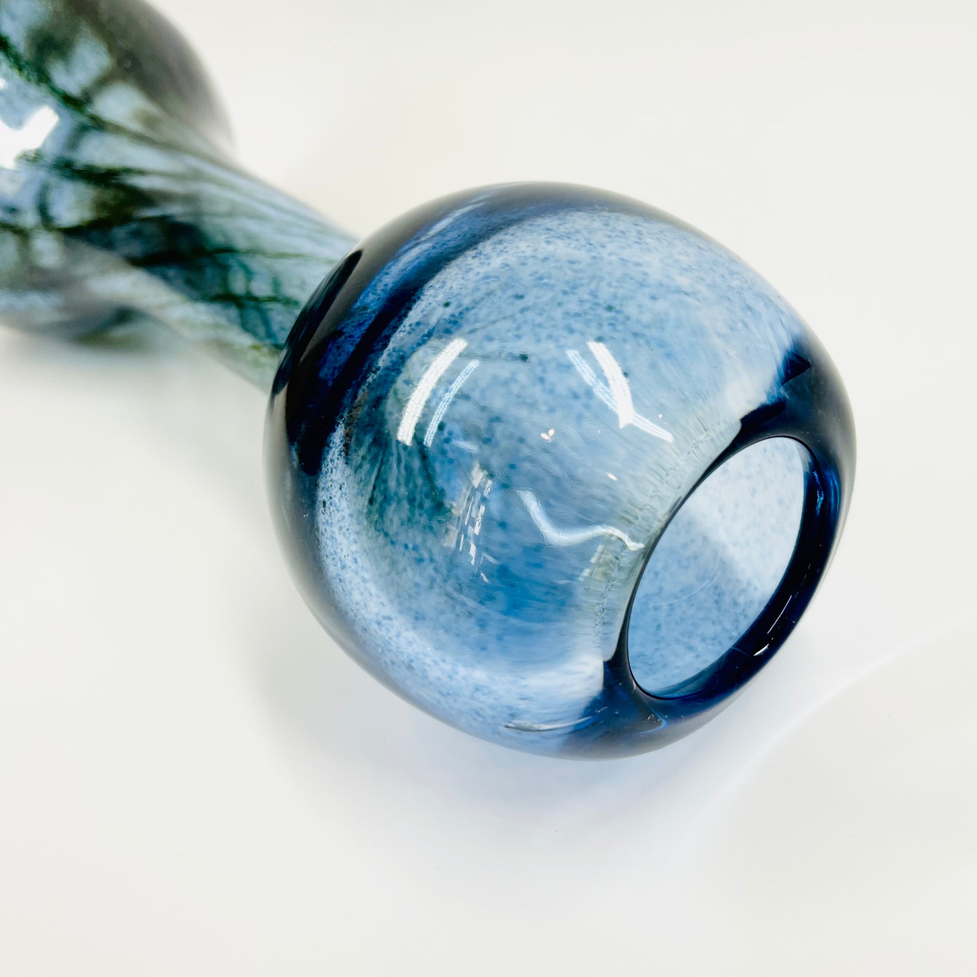 1980s KOSTA BODA MOUTH BLOWN BLUE ART GLASS VASE BY GORAN WARFF