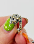 1950s 14K WHITE GOLD DIAMOND BLUE SAPPHIRE SNOW LEOPARD RING