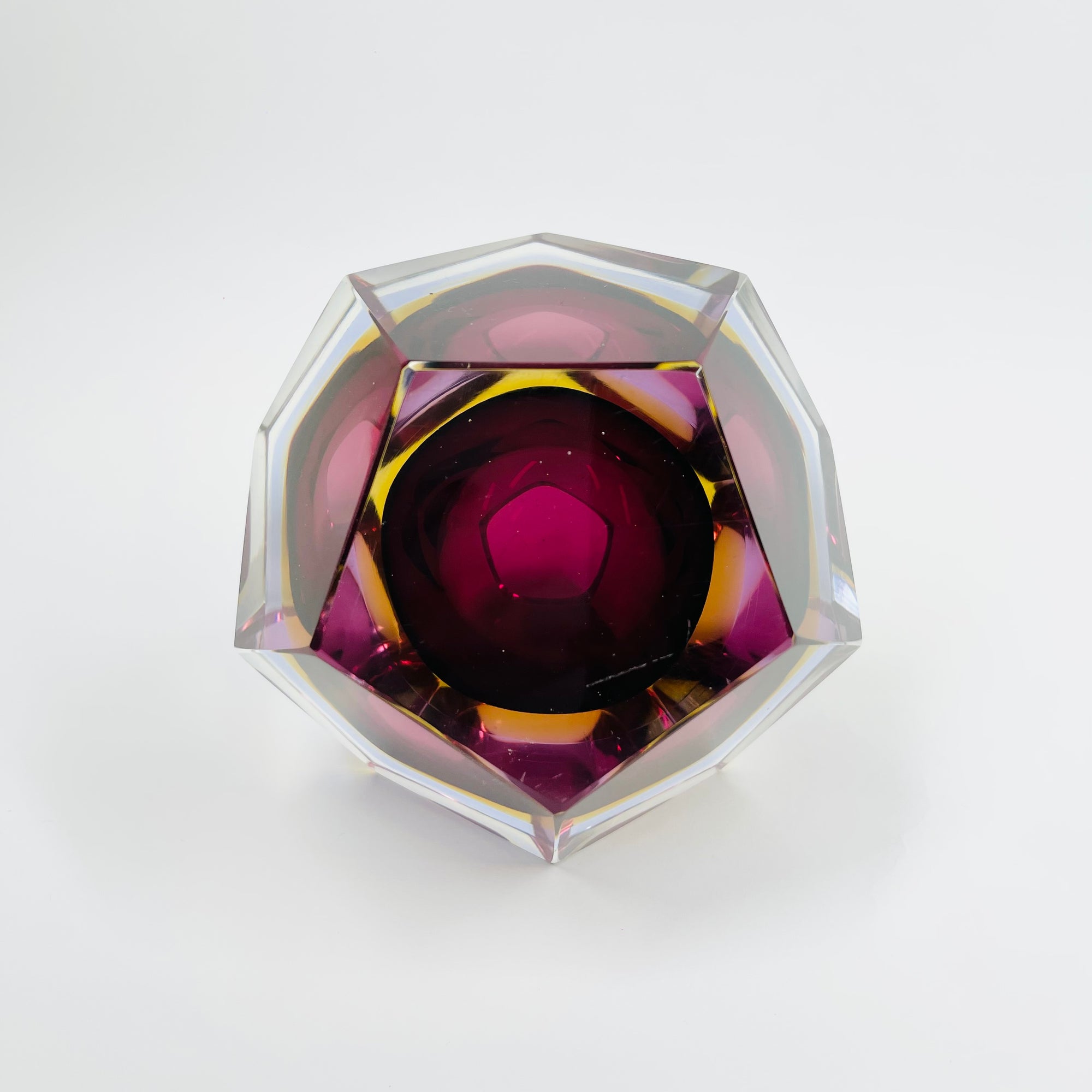1950s FACETED MURANO PURPLE PINK BLUE YELLOW GEODE BOWL