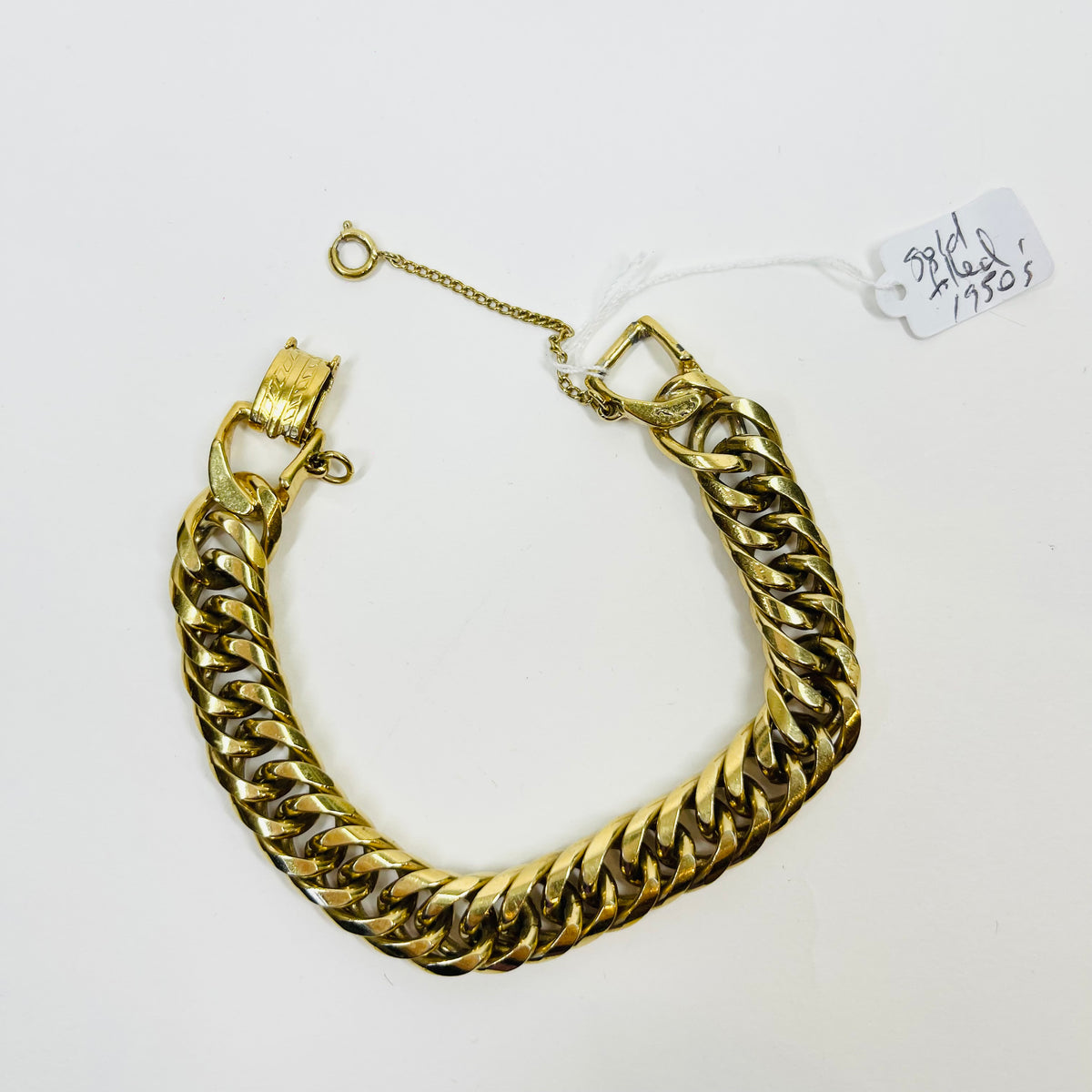 1950s WIDE CURB LINKS GOLD FILLED BRACELET