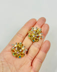 960s TUTTI FRUITTI SEED PEARL STATEMENT CLIP ON EARRINGS