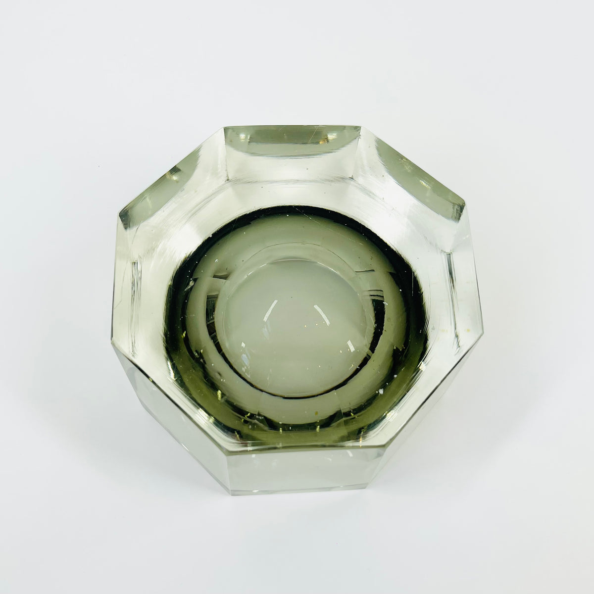 1950s SMOKY GREY MURANO MANDRUZZATO SOMMERSO FACETED GLASS HEXAGON BOWL