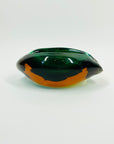 1960s MURANO DARK GREEN AMBER SOMMERSO GLASS PINCHED BOWL/ASHTRAY