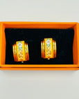 VINTAGE HERMES YELLOW FLOWER CLOISONNE CLIP ON EARRINGS