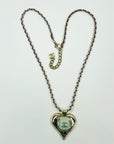 LIMITED EDITION 2021 CHANEL BURGUNDY CHAIN HEART BLUE RESIN PENDANT NECKLACE