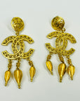1980s CHANEL LARGE ARABESQUE TASSEL CC FILIGREE LOGO DROP CLIP ON EARRINGS