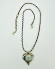LIMITED EDITION 2021 CHANEL BURGUNDY CHAIN HEART BLUE RESIN PENDANT NECKLACE