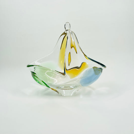 1950s RHAPSODY SERIES HARLEQUIN BOHEMIAN GLASS BASKET/VASE