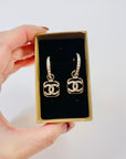 2023 LIMITED EDITION CHANEL SQUARE CC LOGO DIAMANTE DROP HOOPS PIERCED EARRINGS