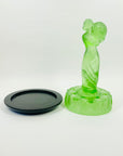 ANTIQUE ART DECO GREEN SATIN URANIUM GLASS LADY FLOWER FROG