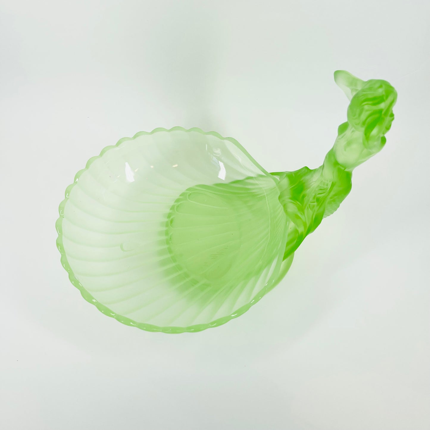 ANTIQUE ART DECO SATIN URANIUM GLASS MERMAID SHELL BOWL