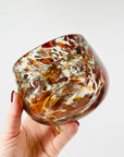 1980s AUSTRALIAN MOUTH BLOWN ORANGE RED AVENTURINE SPATTER ART GLASS MINI BOWL/VASE