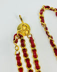 1984 CHANEL MATELASSE RED/BURGUNDY LEATHER GOLD PLATED LOGO BELT