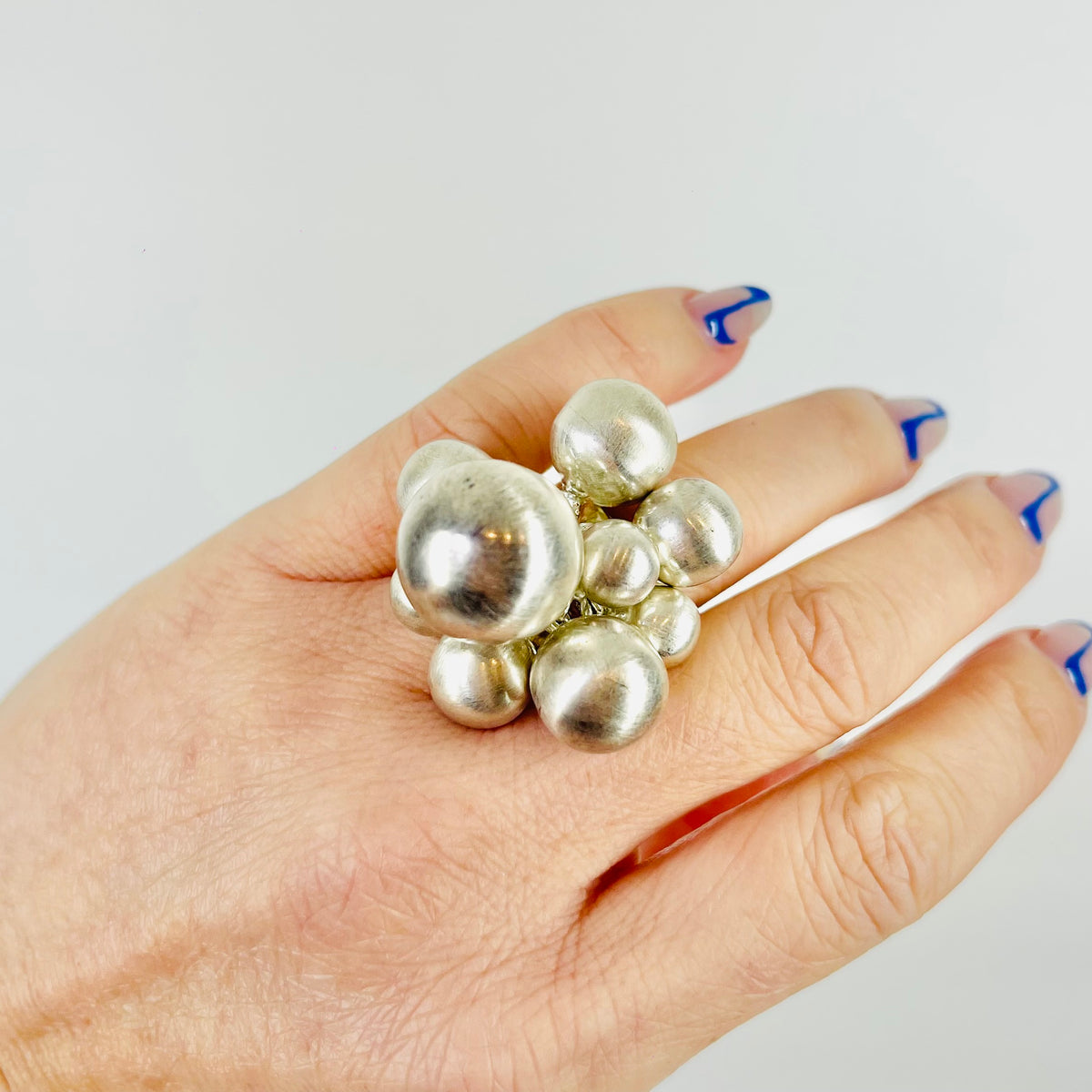 1960s DANISH BRUTALIST BUBBLES SILVER RING