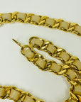1990s CHANEL MATELASSE BEIGE LEATHER GOLD PLATED MEDALLION LOGO BELT/NECKLACE