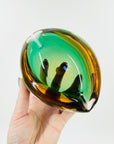 1960s MURANO DARK GREEN AMBER SOMMERSO GLASS PINCHED BOWL/ASHTRAY