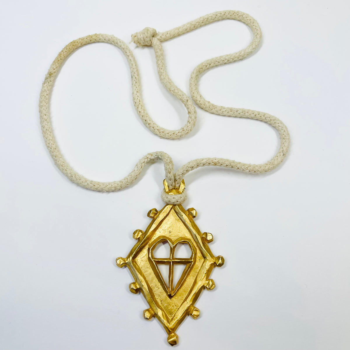 1980s HAND MADE CANADIAN CHRISTIAN LACROIX STYLE BRASS PENDANT NECKLACE