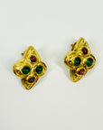 1980s CHANEL GRIPOIX RED & GREEN RHOMBUS CLIP ON EARRINGS