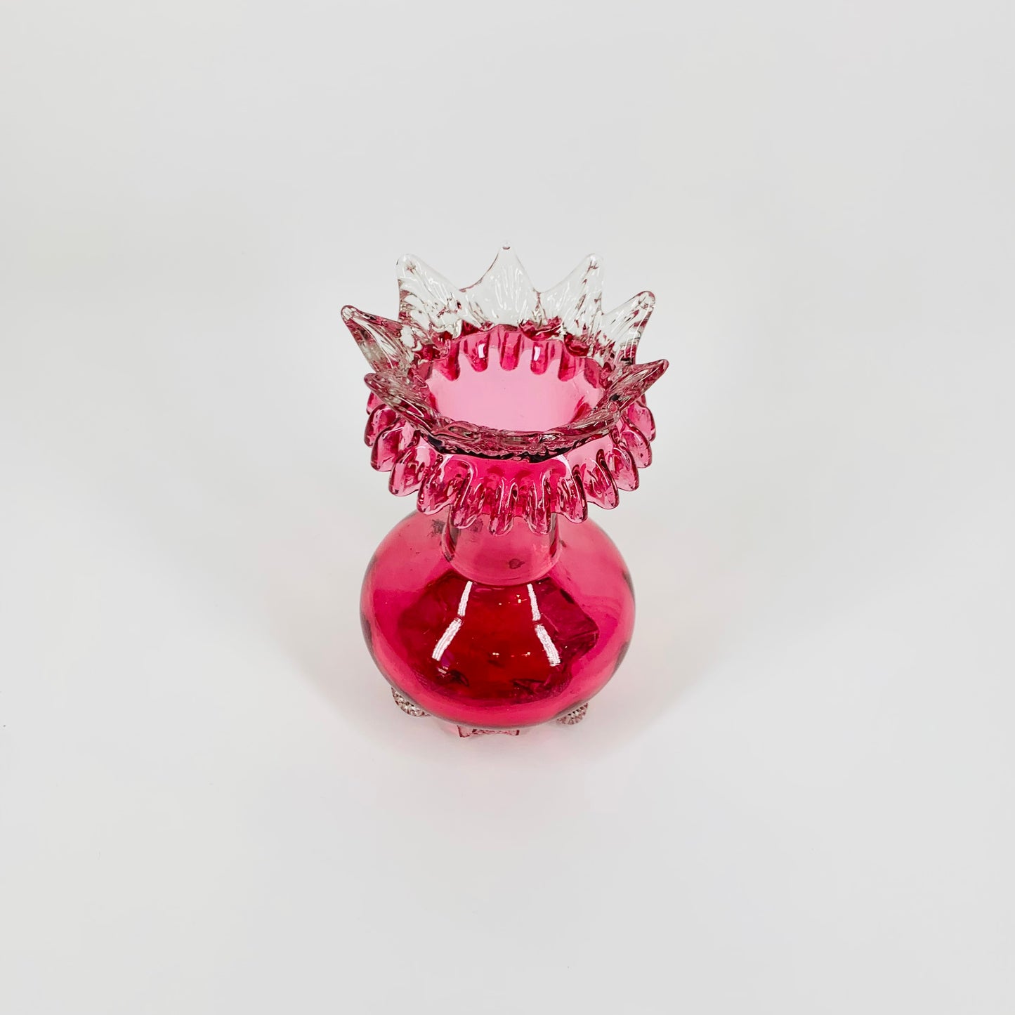 ANTIQUE VICTORIAN CRANBERRY GLASS THORN POSY VASE