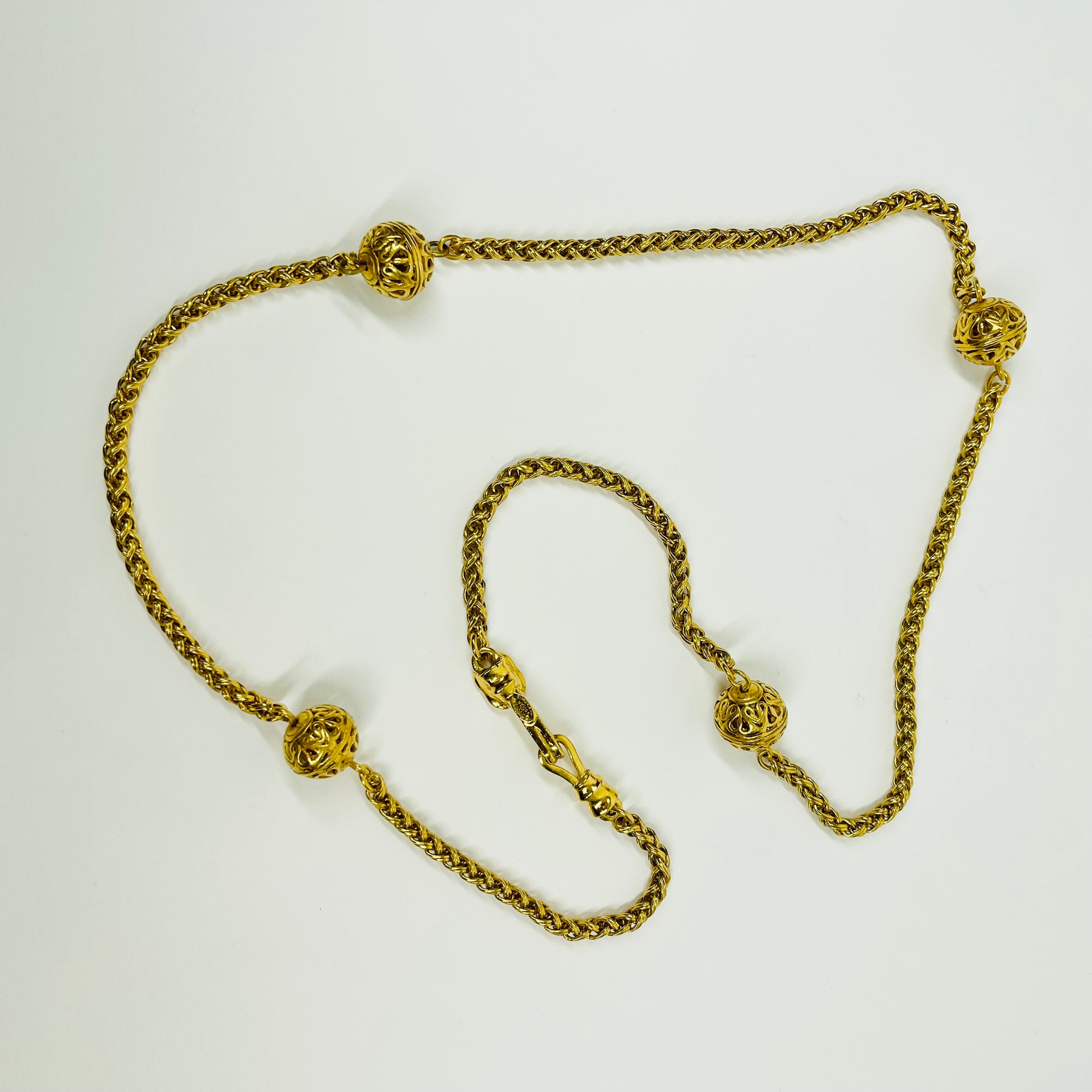 1998 CHANEL CC ARABESQUE FILIGREE BALLS &amp; CHAIN FANCY LINKS NECKLACE/BELT