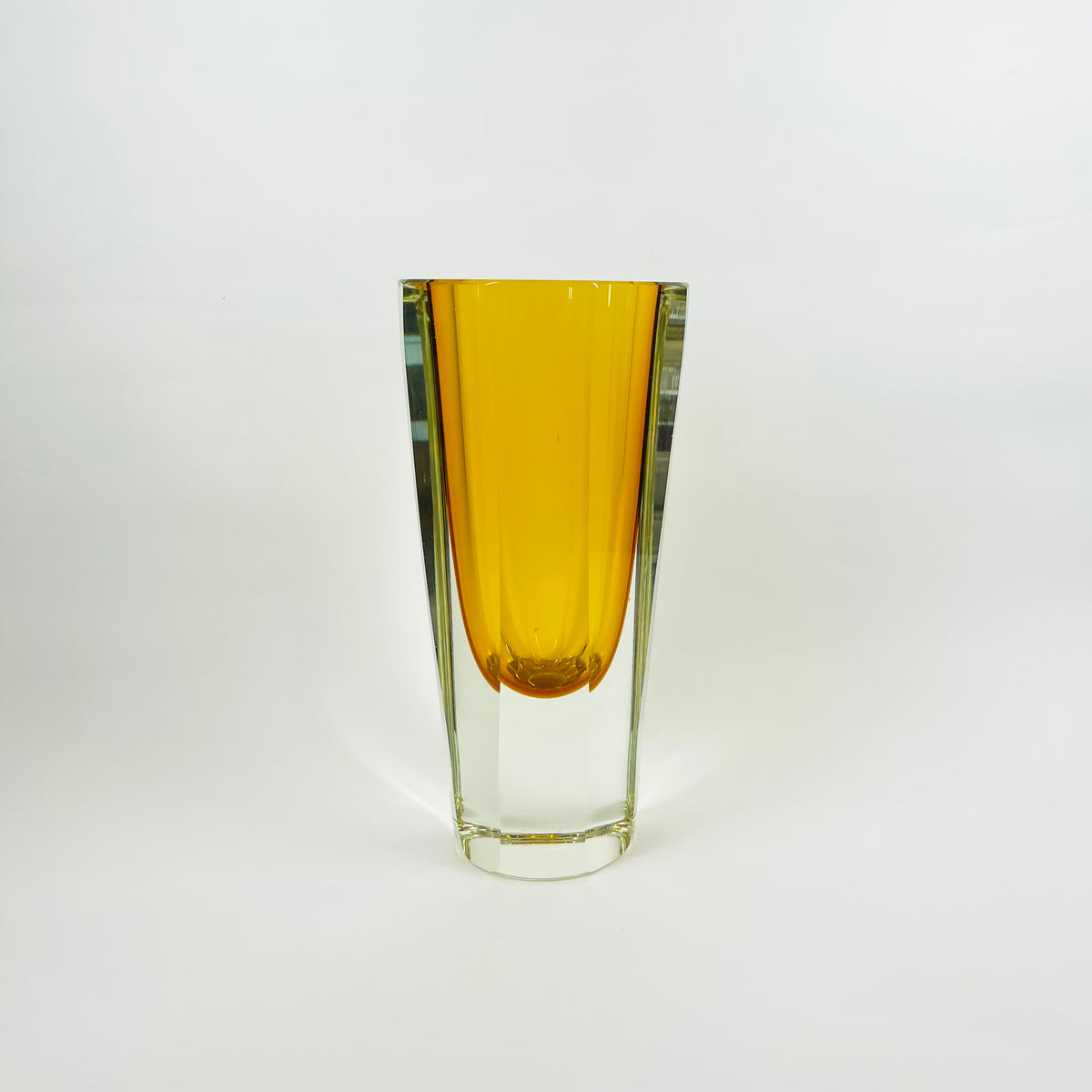 XL 1960s GOLD AMBER MURANO SOMMERSO FACETED GLASS BLOCK VASE