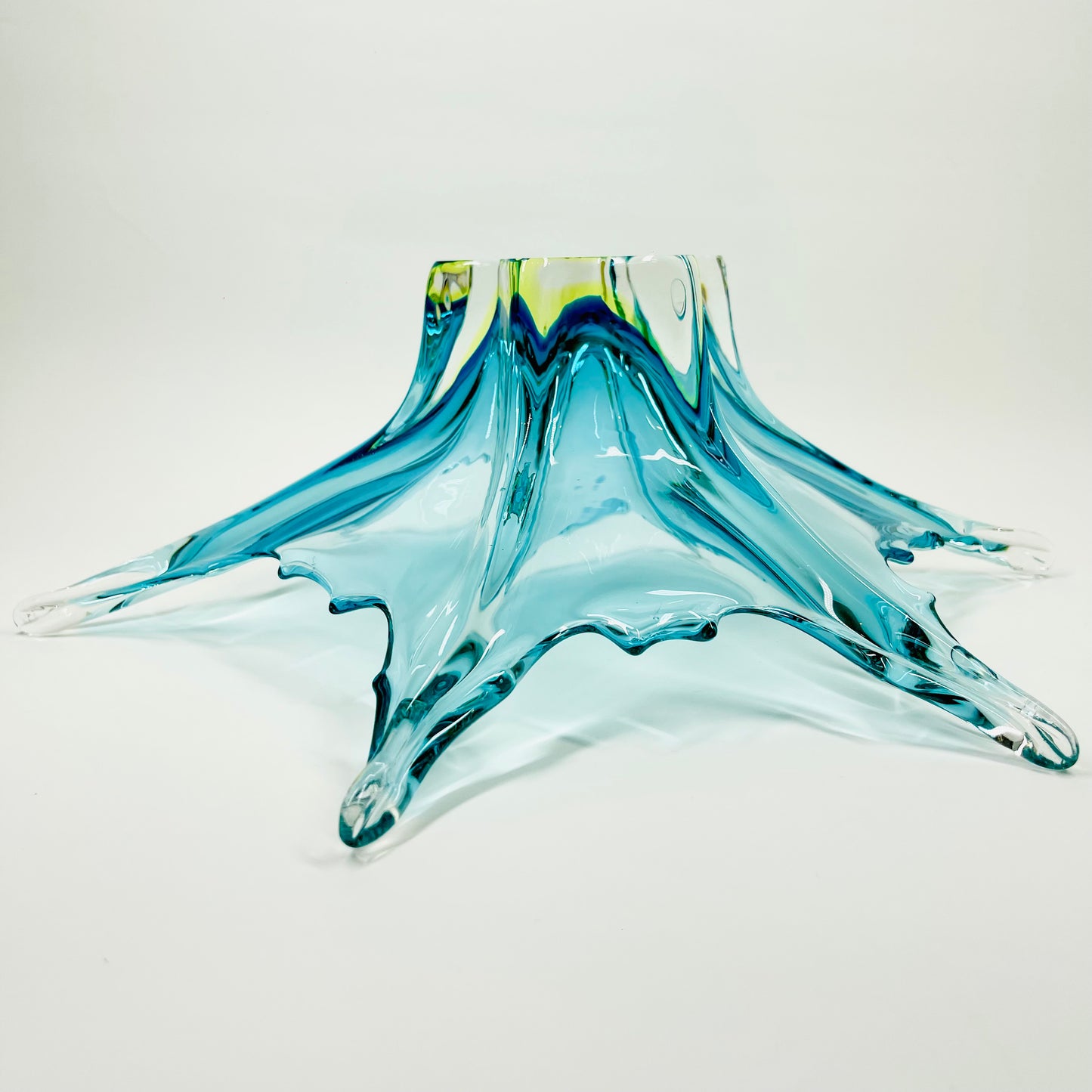 1940s URANIUM MURANO TURQUOISE SOMMERSO GLASS BOWL