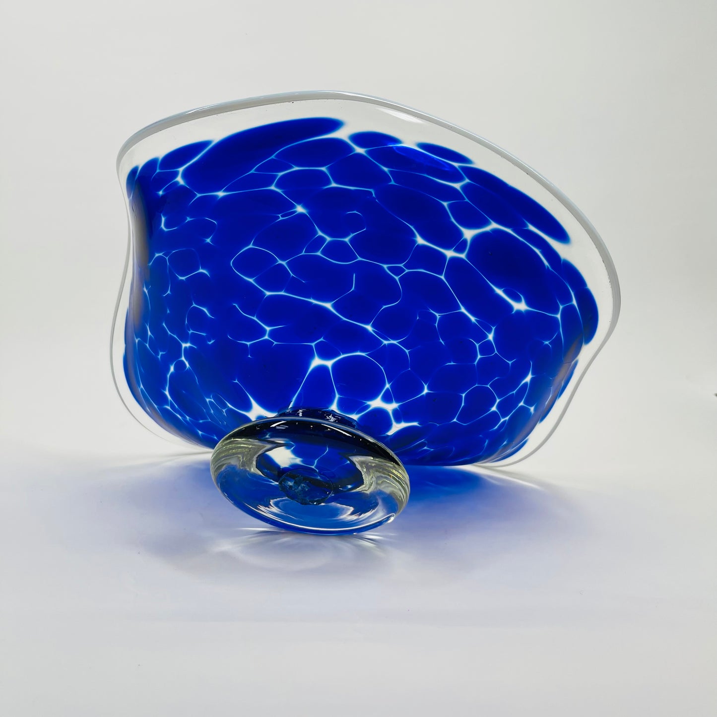 1980s COBALT BLUE SPATTER GLASS COMPORT