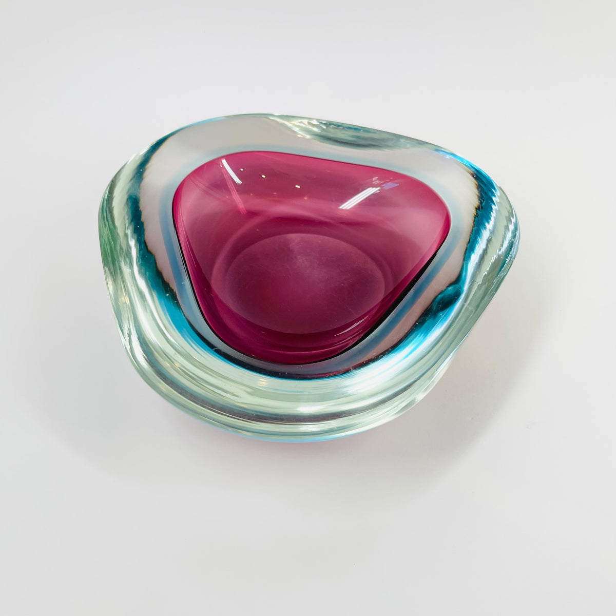 1960s PINK TURQUOISE SOMMERSO FACETED GEODE GLASS BOWL