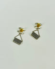 1990s LIMITED EDITION CHANEL MINIATURE BAGS PIERCED EARRINGS WITH ENAMEL LOGO AND SEED PEARLS