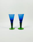 1980s MEMPHIS MILANO STYLE BLUE GREEN GLASS STEP GLASSES