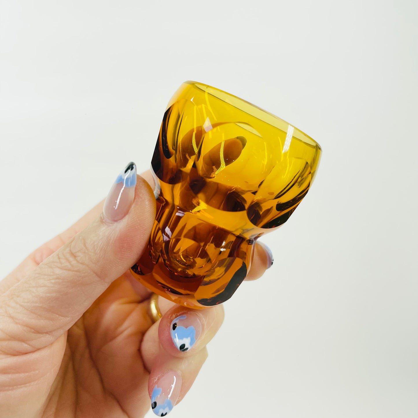 ANTIQUE ART DECO CUT AMBER CRYSTAL SHOT GLASSES