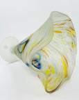 1980s WHITE YELLOW SATIN SPATTER ART GLASS VASE