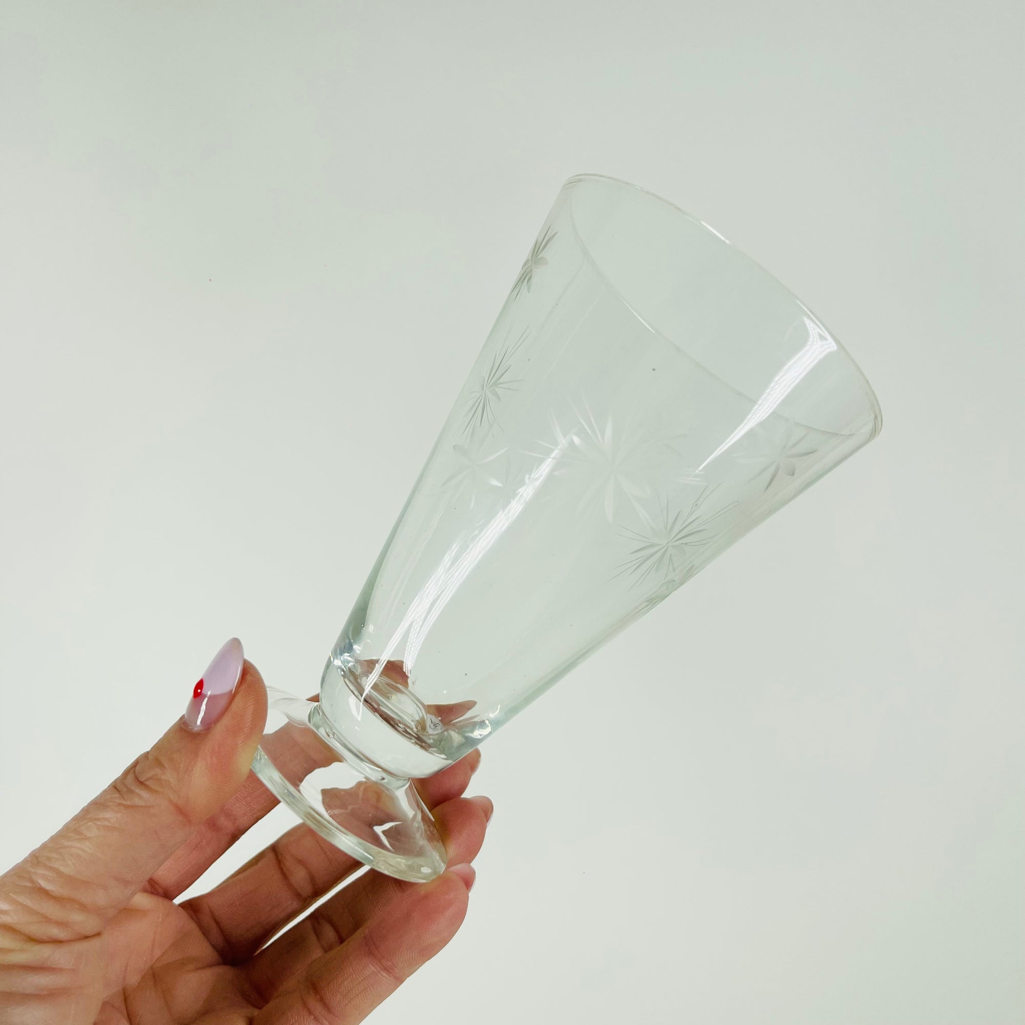 1940s JAPANESE HAND ETCHED STARBURSTS COCKTAIL GLASSES