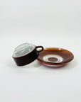 1950s FRENCH DURALEX BROWN GLASS EPSRESSO CUP AND SAUCER