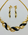 80s TRIFARI BLACK ENAMEL NECKLACE SUITE