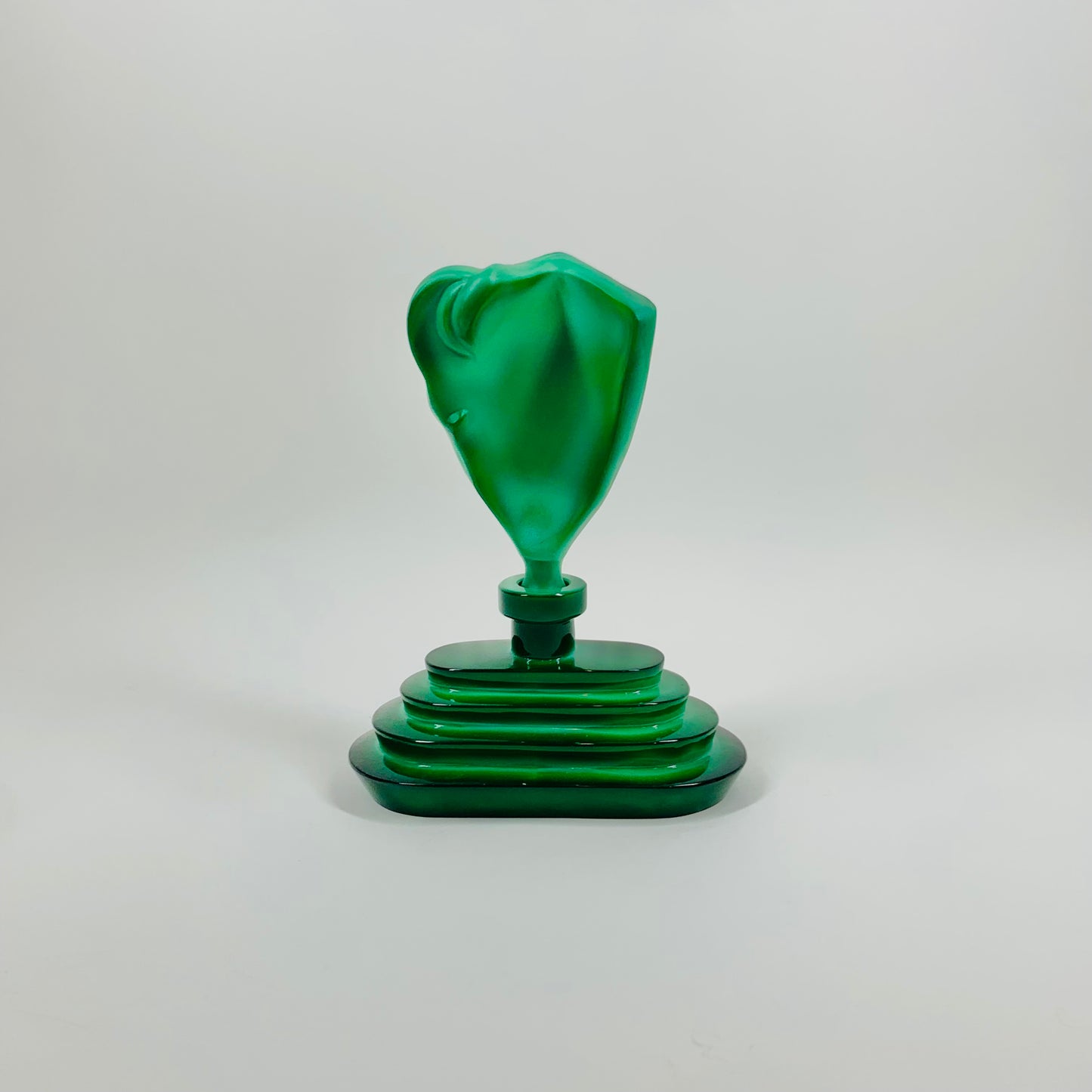 ART DECO THEATRE MASK MALACHITE GLASS PERFUME BOTTLE