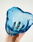 1950s MURANO BLUE GLASS PINCHED BOWL/ASHTRAY WITH CONTROLLED BUBBLES