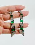 VINTAGE ART DECO STYLE GP COSTUME GREEN DIAMONTE DROP PIERCED EARRINGS